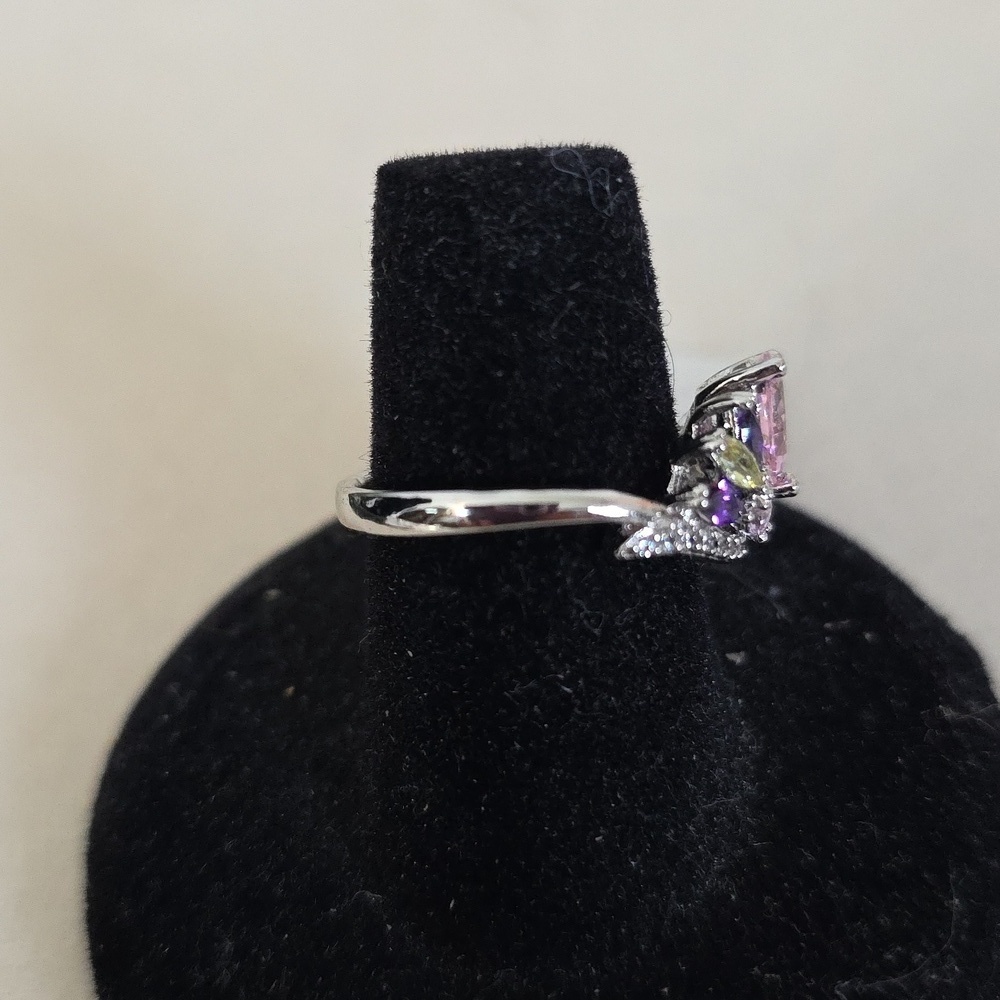 Pretty Silver White Gold Filled Ring Pink Purple Stones - Picture 6 of 10